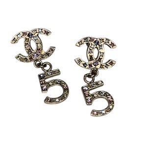Chanel gold rainbow gems 5 CC earrings
